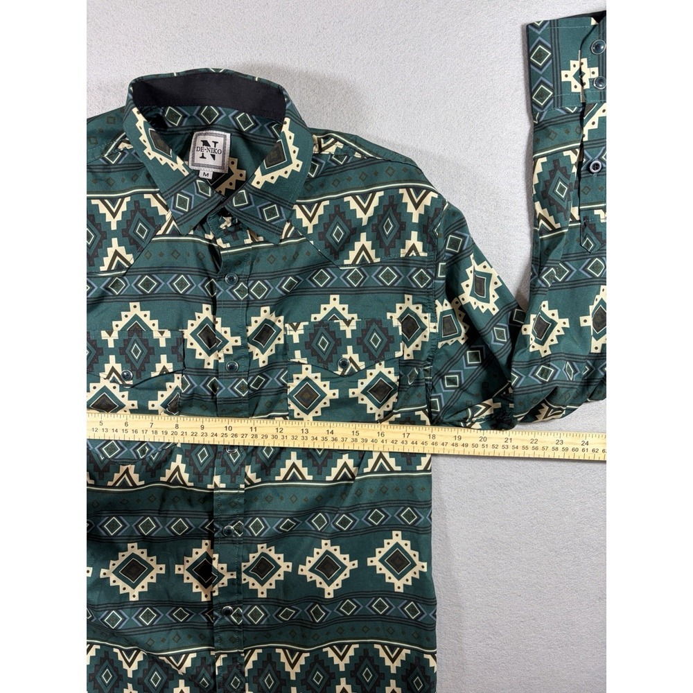 DE-NIKO Long Sleeve Men's Button Up T Shirt Aztec Western Medium Pearl Snap - Picture 2 of 7